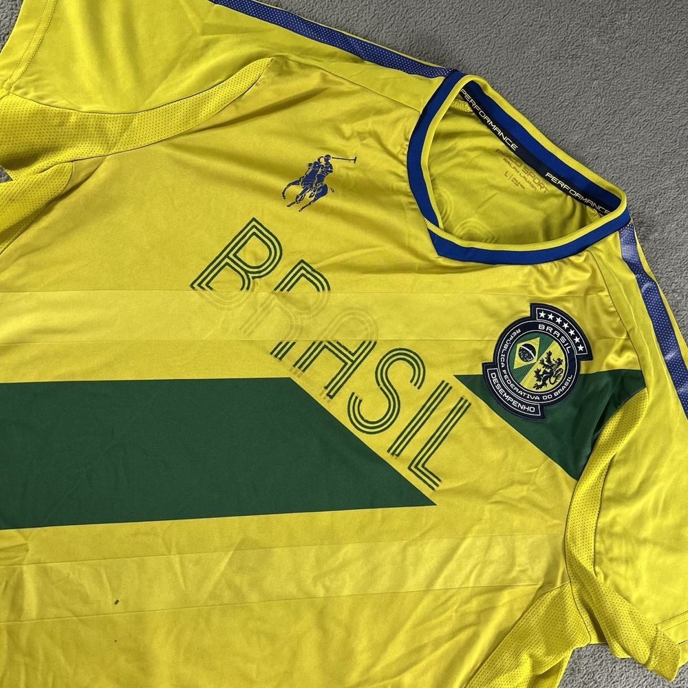 Polo Sport Ralph Lauren Brasil Shirt Yellow Green Graphic Logo Performance L